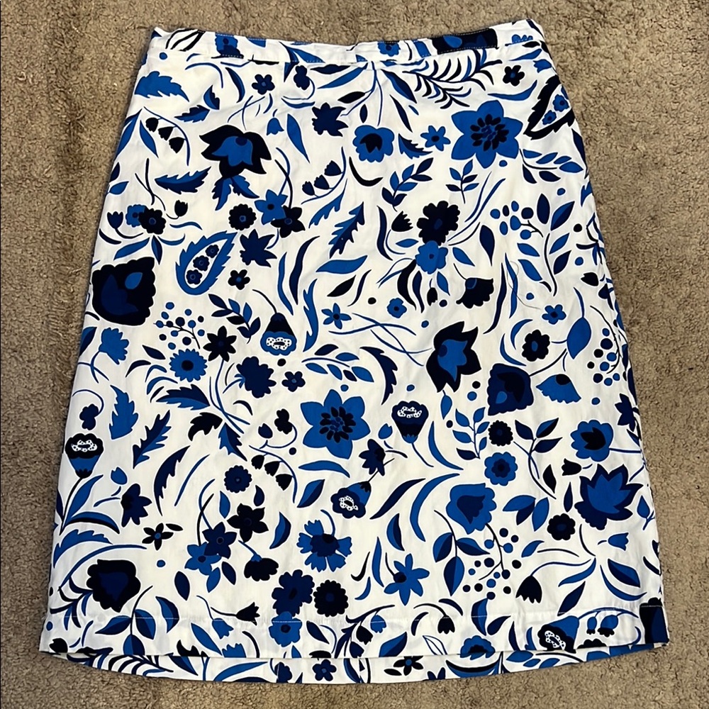Boden Blue White Floral Cotton Skirt Size 6R